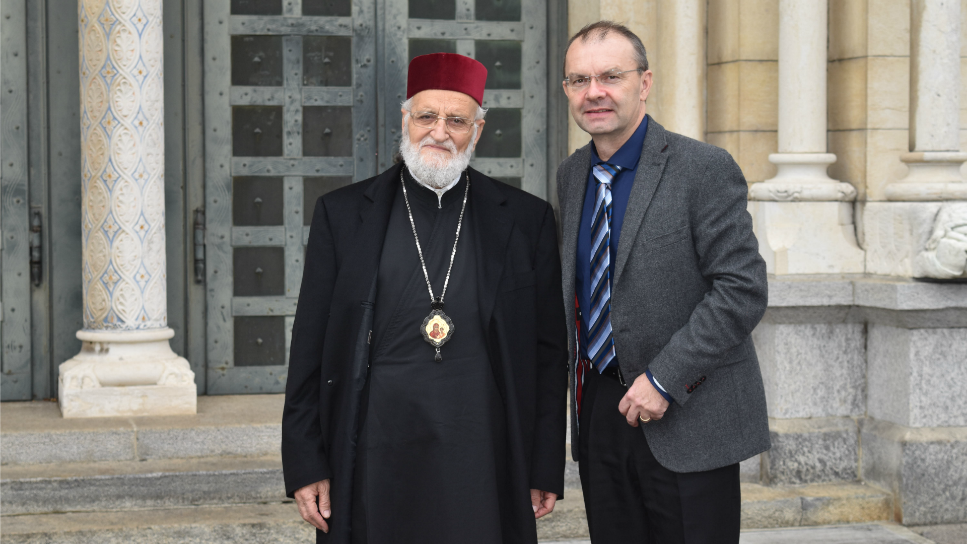 Le patriarche Grégoire III Laham, chef de l’Eglise grecque-melkite catholique, avec Jan Probst, directeur national de l'Aide à l'Eglise en Détresse (Photo: Jacques Berset)